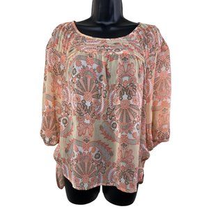 Lauren Conrad Blouse Womens Size Extra Small XS 3/4 Sleeve Peach Sheer Hi Lo Top